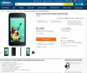 Spice Mi-498 Android One Dream UNO Price review & Specifications