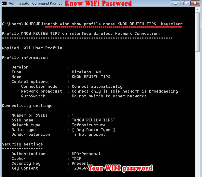 How to know WiFi Password using cmd